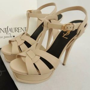 YSL cream platform sandals